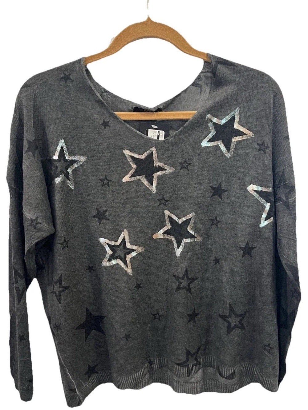 Made In Italy NT by Amati Distressed Star Sweater Iridescent Stars One Size NWT